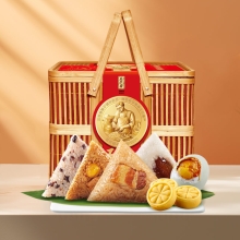 五芳斋韵味五芳竹篮粽子礼盒1630g/盒8个粽子+6个咸鸭蛋+1盒绿豆糕