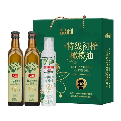 品利特级初榨橄榄油500mlx2+喷雾200ml礼盒